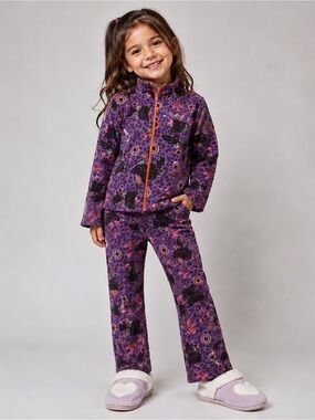 Joe Boxer Girls Size 4-5 Purple Long Sleeve Halloween Black Cat Pajama Set